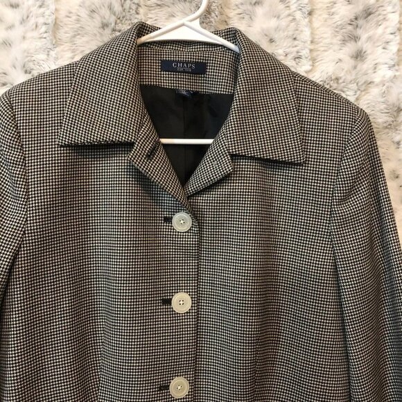 Chaps Women's Houndstooth 100% Wool Blazer Size 8 Black/White - Picture 4 of 8